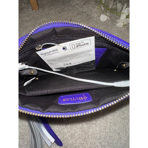 MightyPurse Charge On The Go Purple Wristlet Built-In Smartphone Charger Tassel - Picture 4 of 8